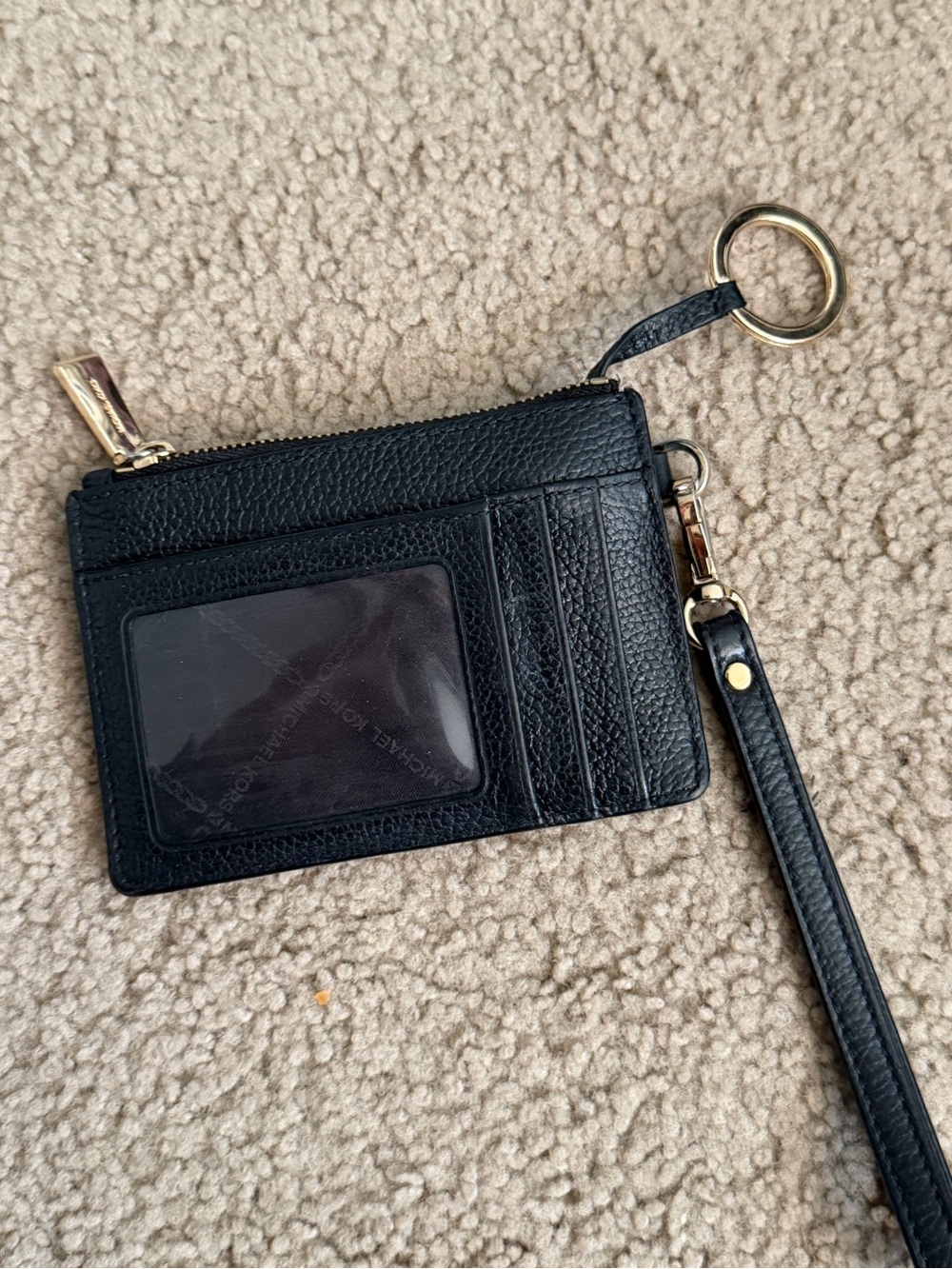 Michael Kors Black Pebbled Leather Wristlet Card Pouch with Gold Logo - Picture 5 of 5